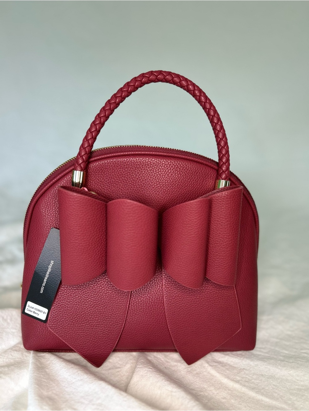LIKE DREAMS Bea Berry Red Bow Top Handle Satchel Coquette Crossbody Bag